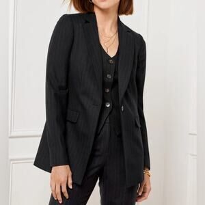 Talbots Black Pinstriped Blazer Wool Flannel Lined NWT Sz 16WP